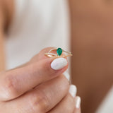 14K Yellow Gold Round and Pear Cut Emerald Diamond Engagement Ring