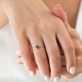 14K Yellow Gold Round and Pear Cut Emerald Diamond Engagement Ring