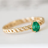 14K Yellow Gold Pear Cut Emerald Engagement Ring