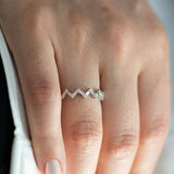 14K White Gold Half Eternity Zigzag Baguette and Round Diamond Wedding Band Ring