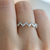 14K White Gold Half Eternity Zigzag Baguette and Round Diamond Wedding Band Ring