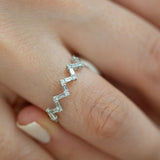 14K White Gold Half Eternity Zigzag Baguette and Round Diamond Wedding Band Ring