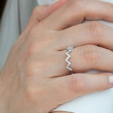 14K White Gold Half Eternity Zigzag Baguette and Round Diamond Wedding Band Ring