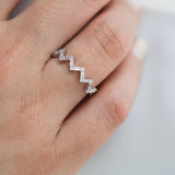 14K White Gold Half Eternity Zigzag Baguette and Round Diamond Wedding Band Ring