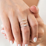 14K White Gold Emerald Cut Half Eternity Diamond Engagement Ring