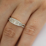14K White Gold Baguette and Round Cut Diamond Wedding Band
