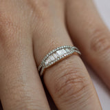 14K White Gold Baguette and Round Cut Diamond Wedding Band