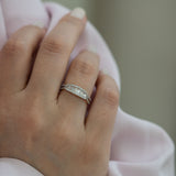 14K White Gold Baguette and Round Cut Diamond Wedding Band
