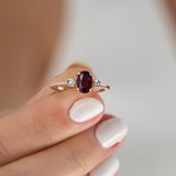 14K Yellow Gold Round and Oval Cut Ruby Diamond Engagement Ring