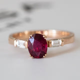 14K Rose Gold Baguette and Oval Cut Ruby Diamond Engagement Ring