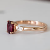 14K Rose Gold Baguette and Oval Cut Ruby Diamond Engagement Ring