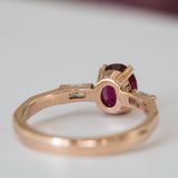 14K Rose Gold Baguette and Oval Cut Ruby Diamond Engagement Ring