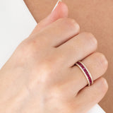 14K Yellow Gold Round and Baguette Cut Ruby Diamond Wedding Band