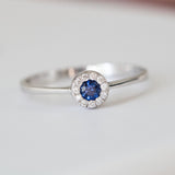 14K White Gold Round Cut Sapphire and Diamond Engagement Ring