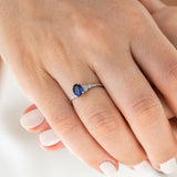 14K White Gold Round and Oval Cut Sapphire Diamond Engagament Ring