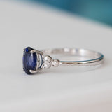 14K White Gold Round and Oval Cut Sapphire Diamond Engagament Ring