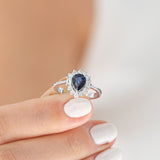 14K White Gold Baguette and Oval Cut Sapphire Diamond Engagement Ring