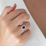 14K White Gold Baguette and Oval Cut Sapphire Diamond Engagement Ring