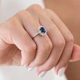 18K White Gold Baguette and Oval Cut Sapphire Engagement Ring