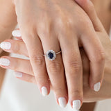 18K White Gold Baguette and Oval Cut Sapphire Engagement Ring