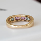 14K Yellow Gold Round and Baguette Cut Multi Sapphire Wedding Band