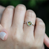 14K White Gold Round Diamond and Peridot Ring