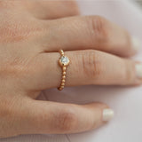 14k Yellow Gold Beaded Diamond Ring