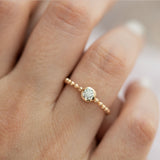 14k Yellow Gold Beaded Diamond Ring
