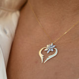 14K White Diamond Snowflake with Heart Necklace