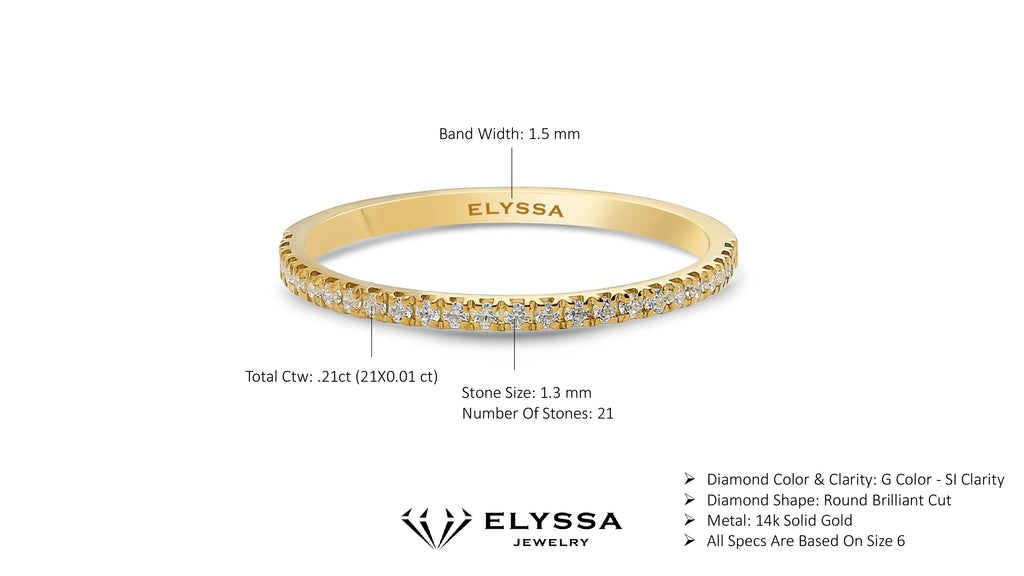 14K Gold 1.5mm Half Way Diamond Wedding Band