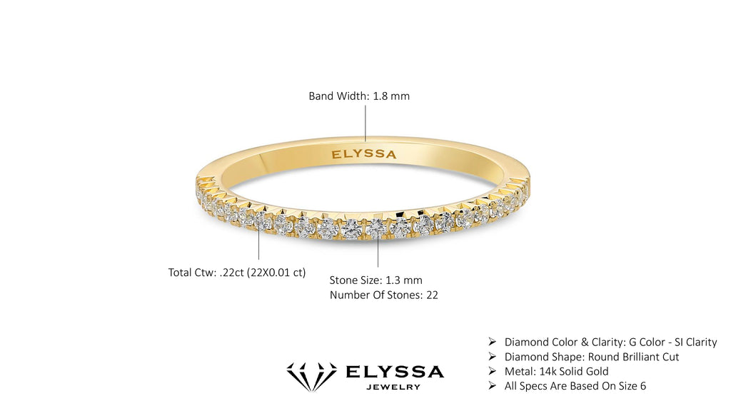 14K Gold 1.8mm French Cut Half Way Diamond Wedding Band
