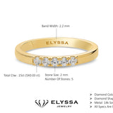 14K Gold 2.2mm 5 stone Diamond Wedding Band
