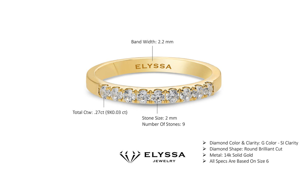 14K Gold 2.2mm 9 stone Diamond Wedding Band