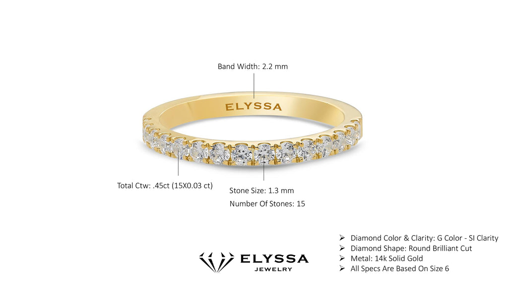 14K Gold 2.2mm Half Way Diamond Wedding Band
