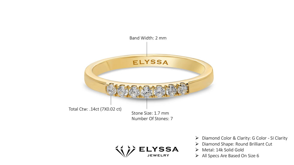 14K Gold 2mm 7 stone Diamond Wedding Band guide