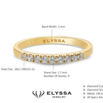 14K Gold 2mm 9 stone Diamond Wedding Band 15ct