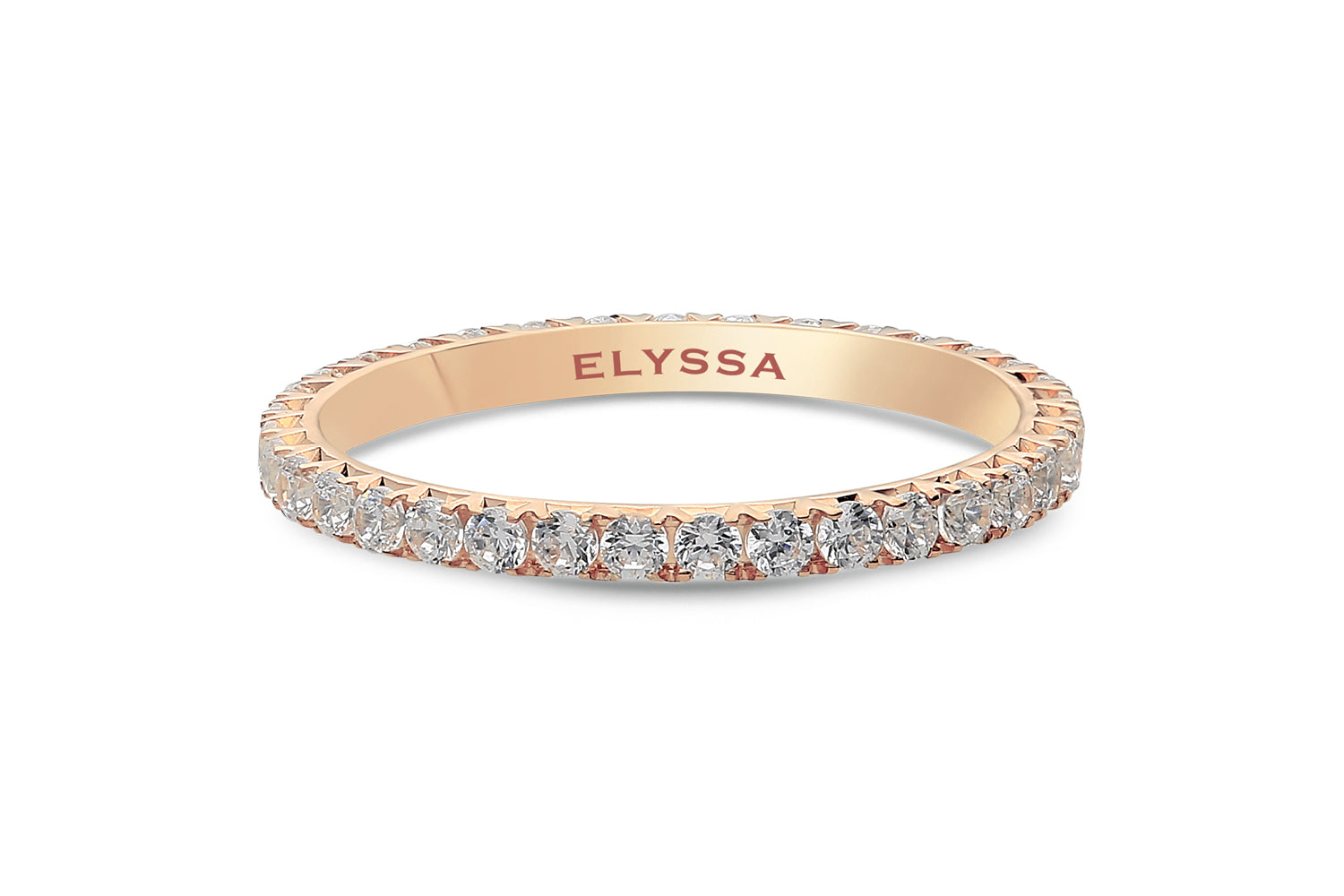 14K Gold 2mm French Cut  All Around Diamond Wedding Band Rose Gold Elyssa Jewelry