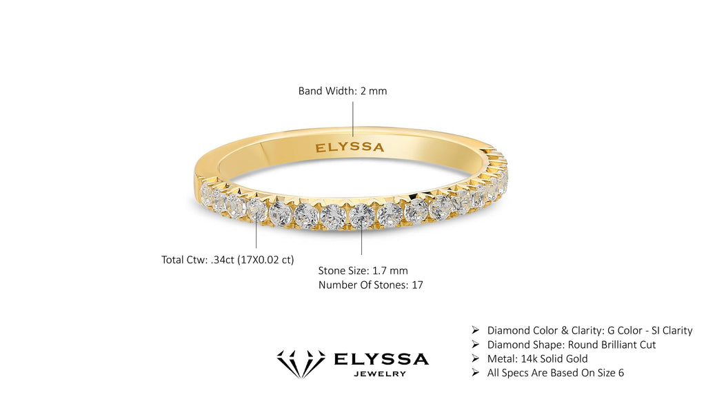 14K Gold 2mm French Cut Half Way Diamond Wedding Band