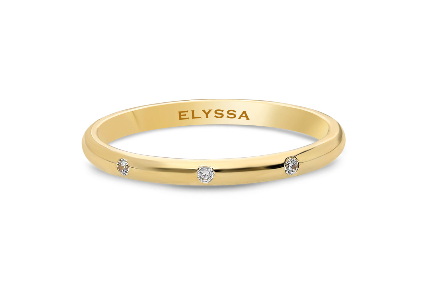 14K Gold 2mm Three Stone Burnish Set Diamond Wedding Band gold