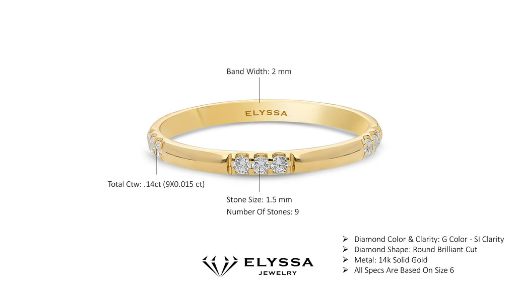 14K Gold 2 mm Wedding Band with Diamonds