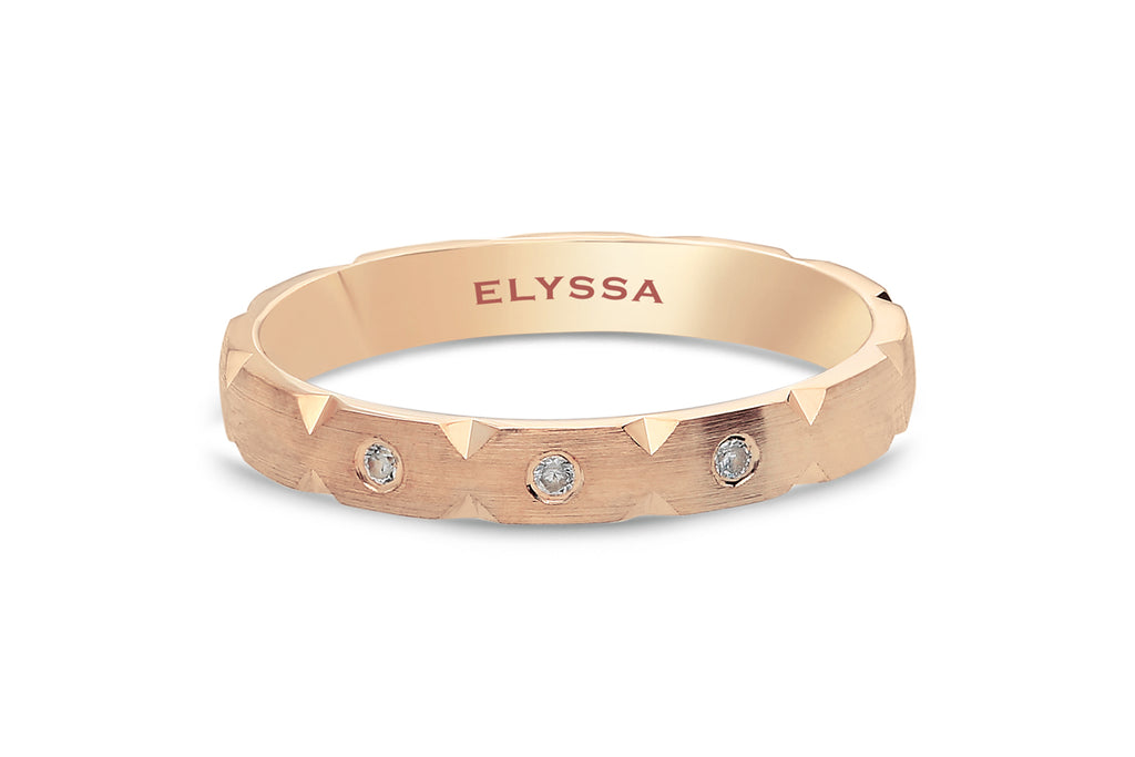 14K Gold 3mm Modern Wedding Band with Diamonds rose gold