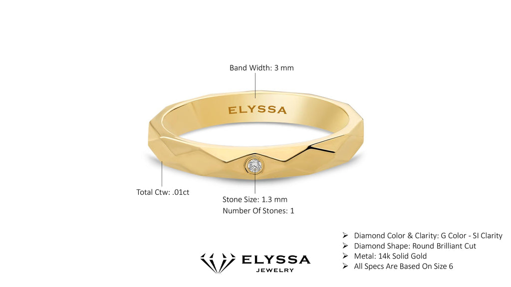 14K Gold 3mm Multi Faceted Wedding Band A Single Diamond
