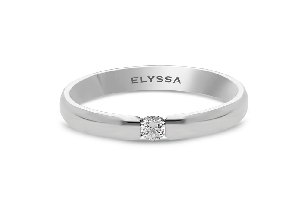 14K Gold Diamond Contemporary Solitaire Ring 2.8mm White Gold - Elyssa Jewelry