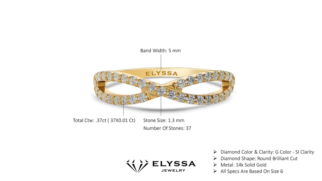 14K Gold Half Way Infinty Diamond Wedding Band