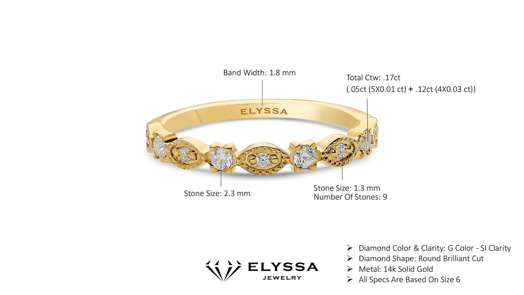 14K Gold Round and Marquise Design Diamond Wedding Band