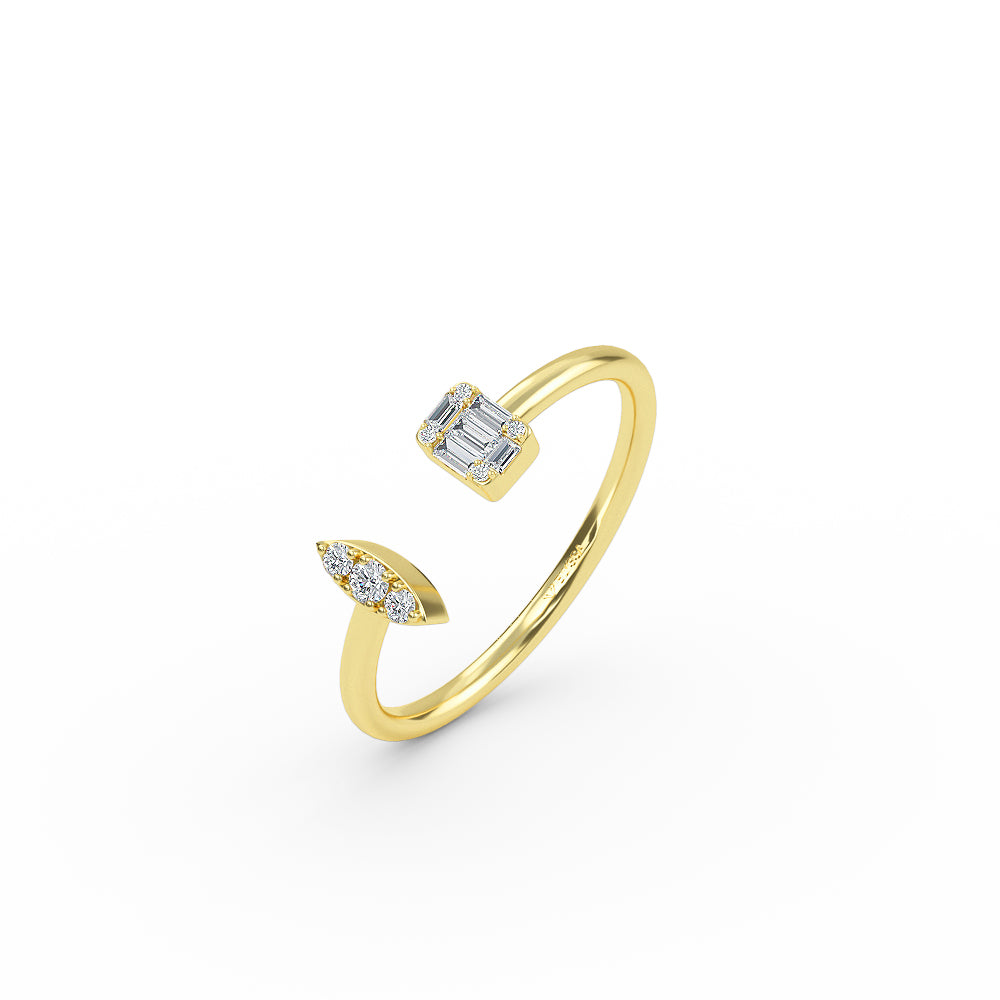 Gold Diamond Baguette Open Ring