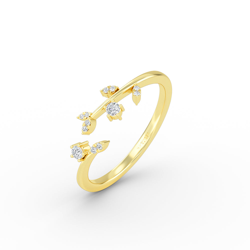 14K Gold Diamond Leaf Open Ring