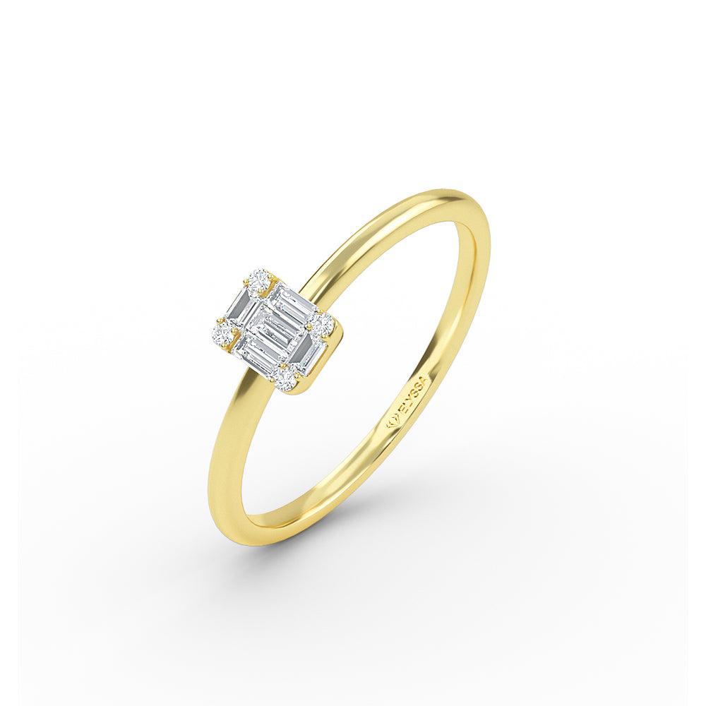 14K Gold Baguette and Round Cut Diamond Ring