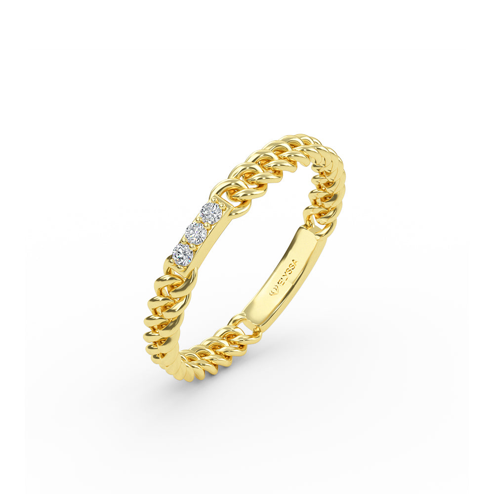 14K Gold Chain Ring with Pave Setting Diamond