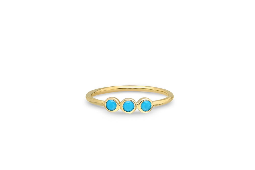 14K Gold Three Stone Bezel Set Turquoise Ring